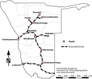 Map of railroads in Namibia